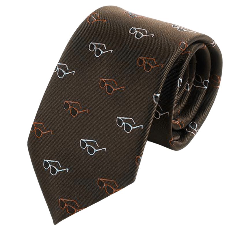 Neckties Brown Glasses Print For Mens