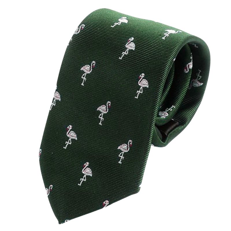 Neckties Green Flamingo For Mens